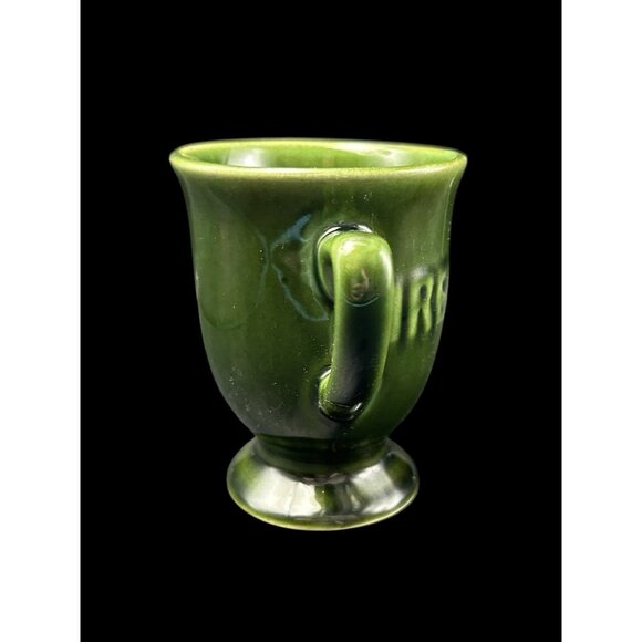 Coffee Mug Cup Pedestal 'Ireland" Green Irish Stoneware Raised Letters Vintage - Picture 7 of 11